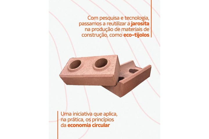 Peça gráfica da Nexa com os eco-tijolos feitos a partir da jarosita.
